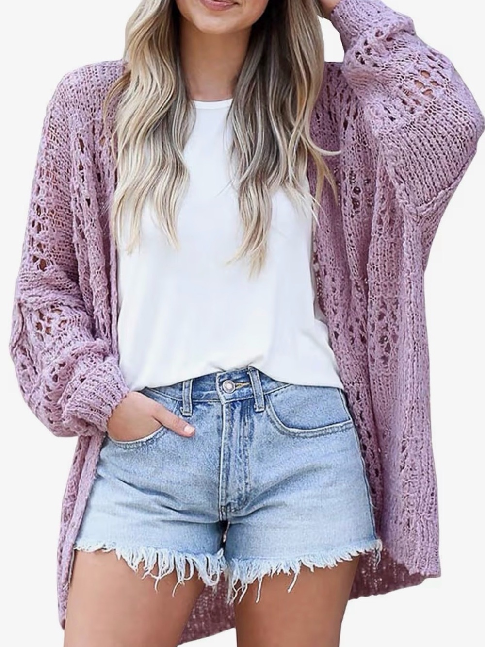 Amazon Light Purple Open-Knit Women's Cardigan Sweater